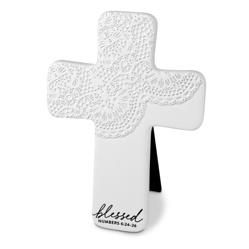 Tabletop Cross Lace Textured Blessed