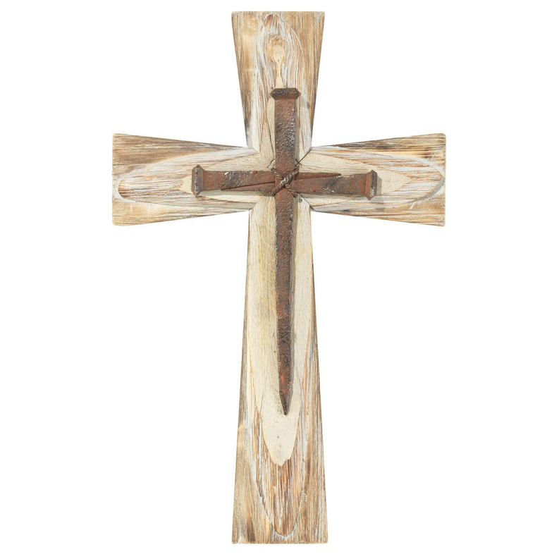 Wood Wall Cross With Nails Resin 19.5In