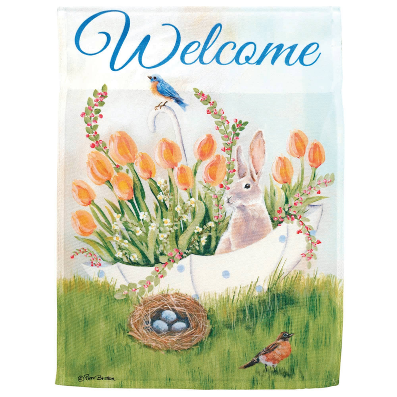 Flag Happy Welcome Bunny Tulips