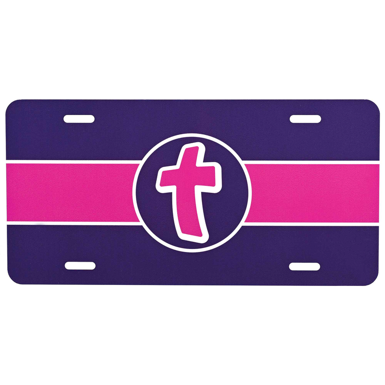License Plate Pink Cross Metal