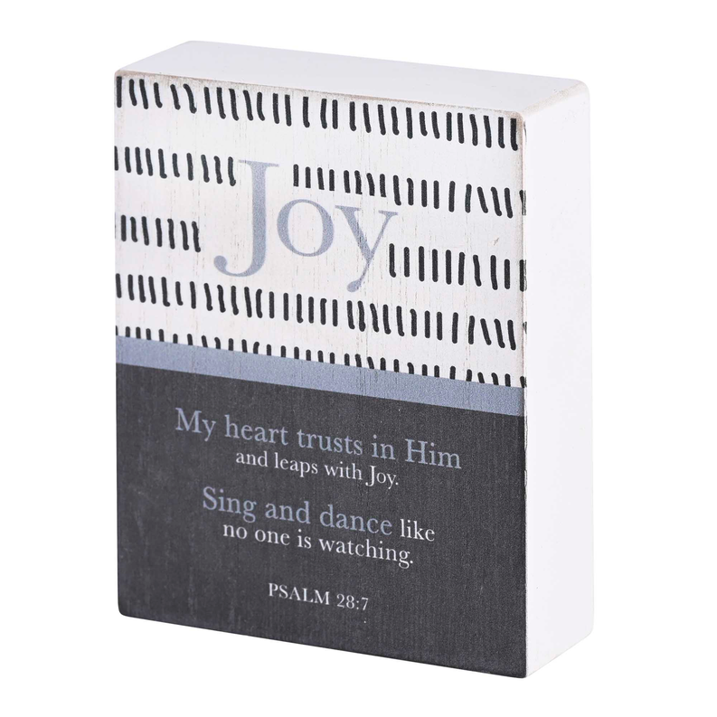 Tabletop Plaque Joy Psalm 28:7 White 3x4