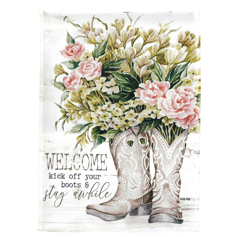 Welcome Kick Off Your Boots Print Garden Flag