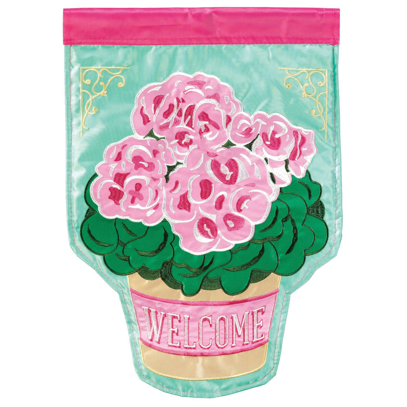 Welcome Potted Geraniums Garden Flag