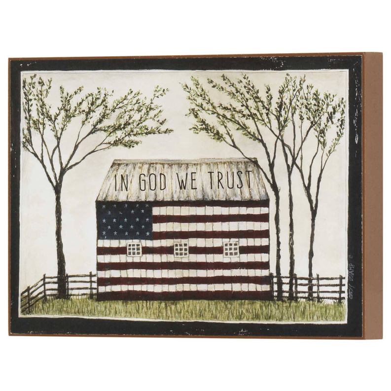 Wall Plaque Patriotic Barn In God We