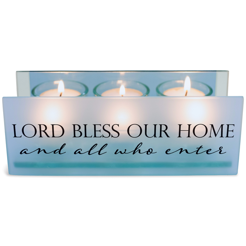 Tealight Lord Bless Our Home Blue