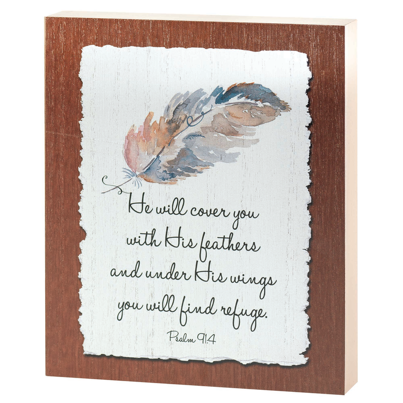 Wood Plaque He Will Cover You Psalm 91:4