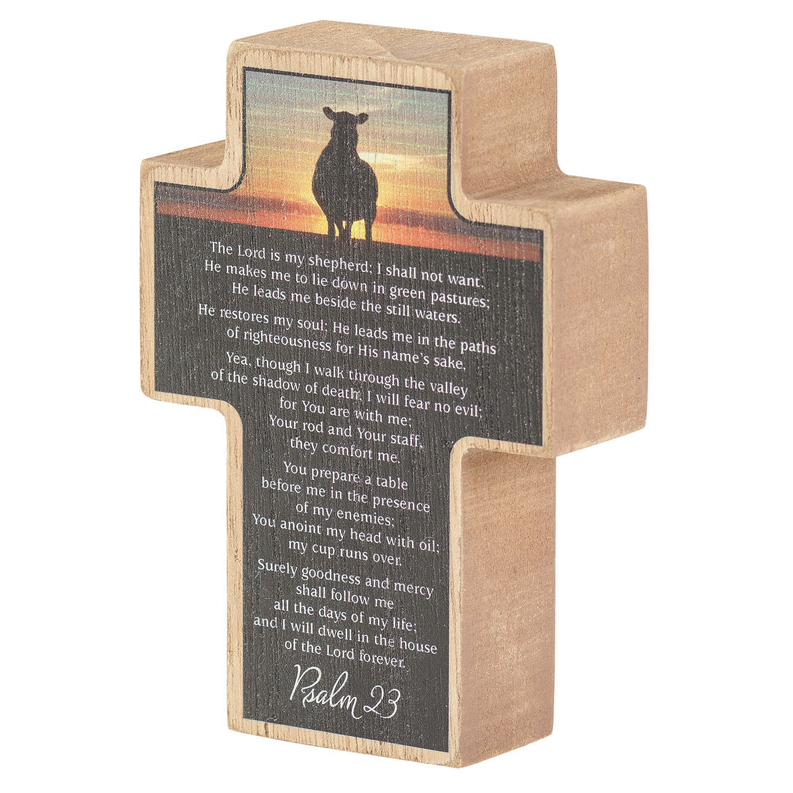 Tabletop Cross Psalm 23 Mdf Wood 4"H