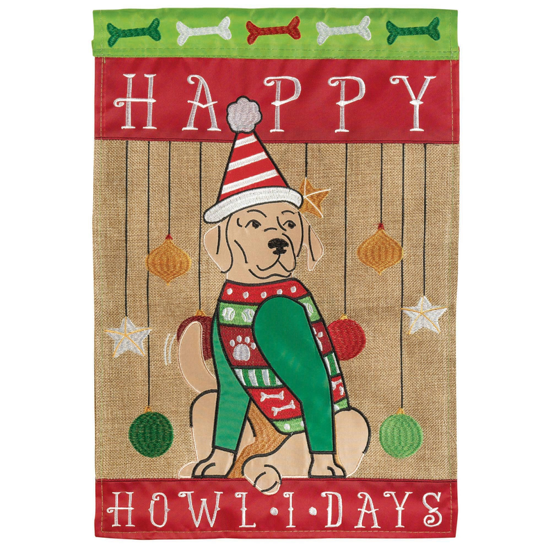 Happy Howlidays Dog Burlap Double Applique Garden Flag