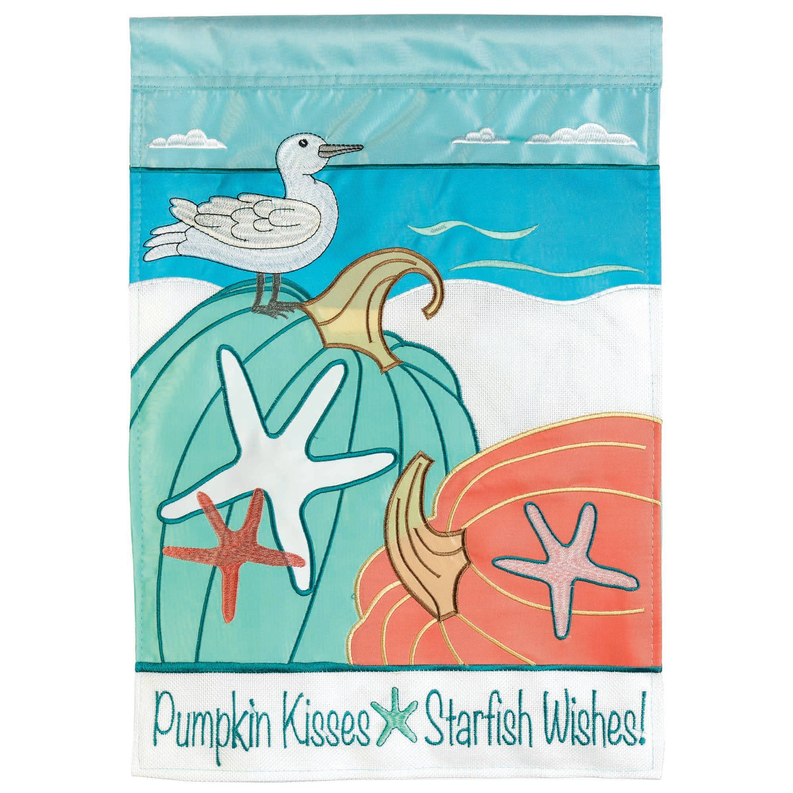 Coastal Fall Pumpkins Burlap Garden Flag