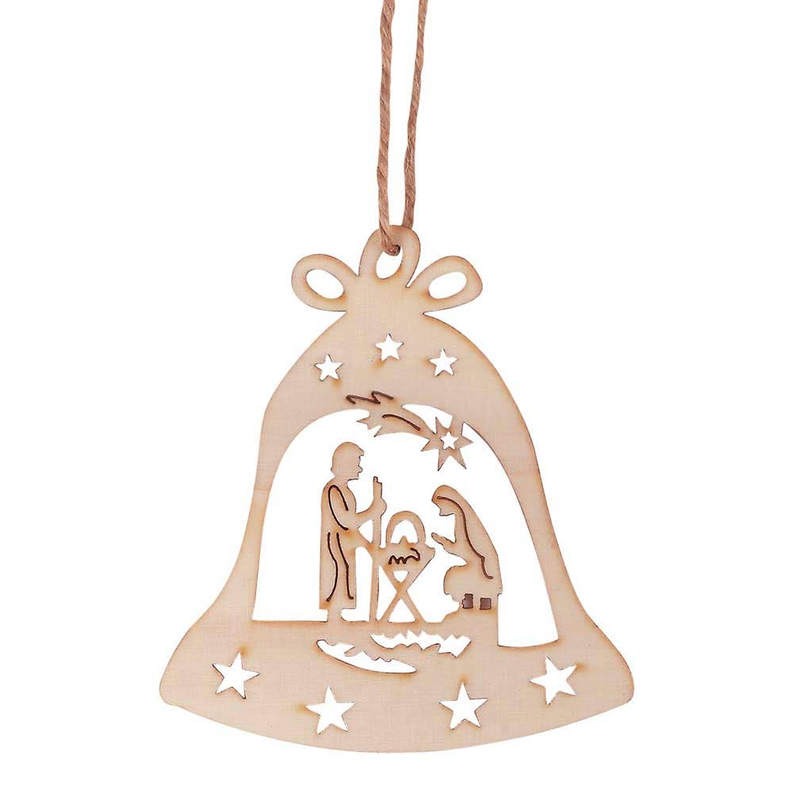 Wood Bell Ornament With Cutout Holy Family Design