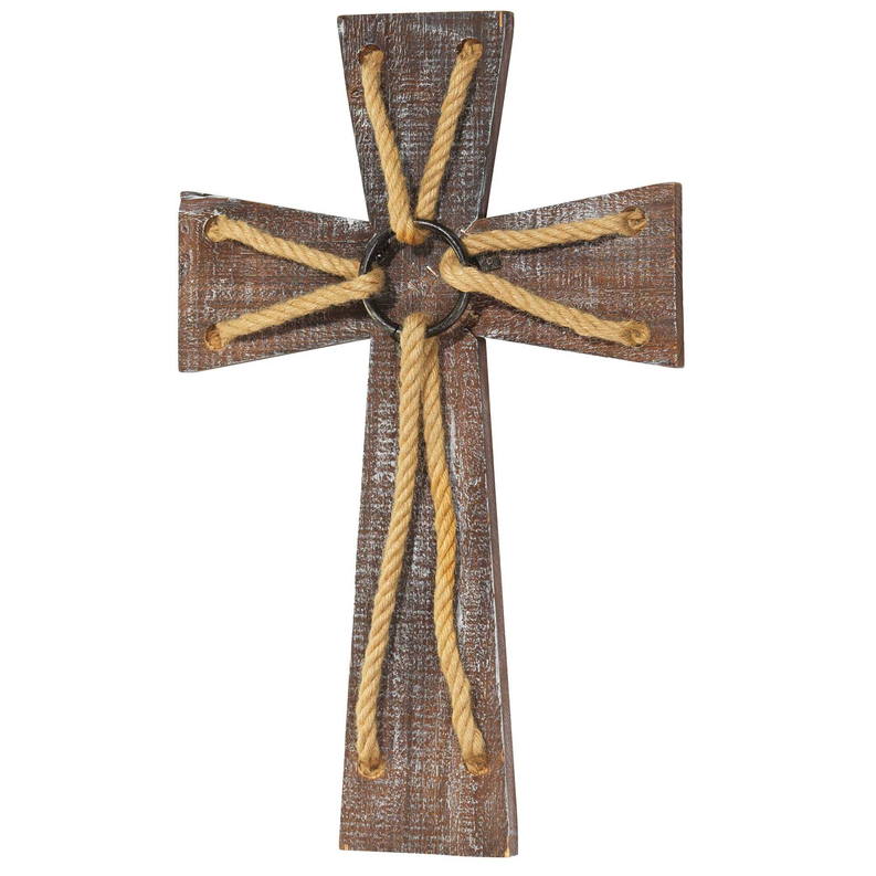 Wall Cross Wood With Rope