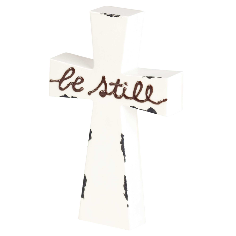 Tabletop Cross Be Still Enamel-look