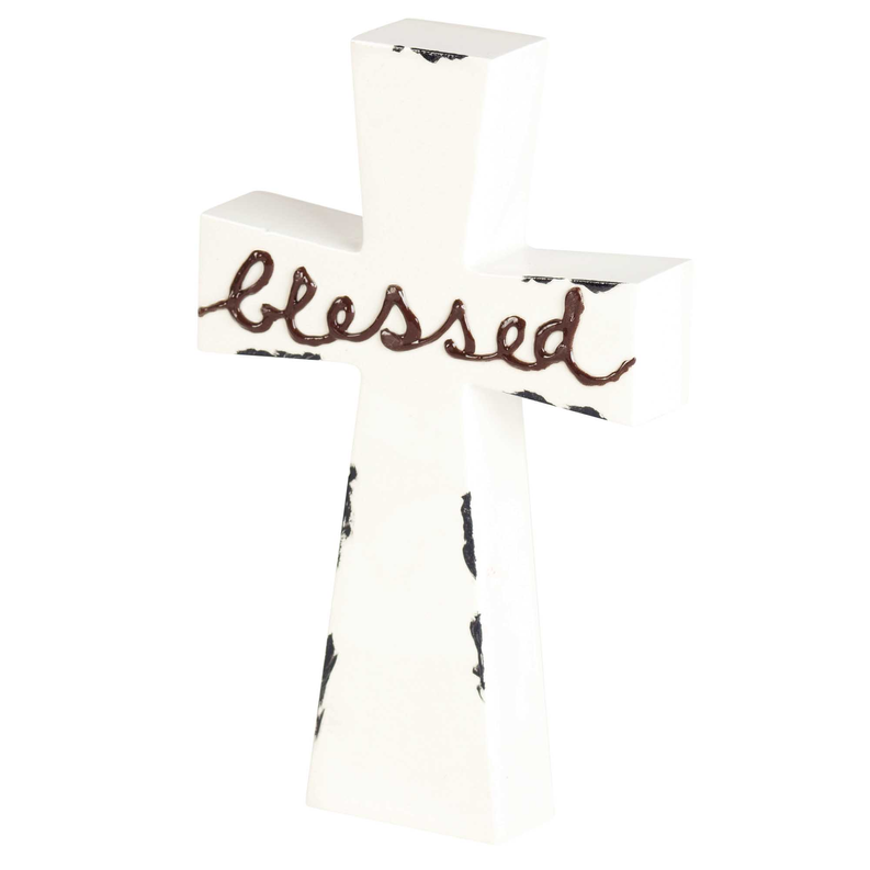 Tabletop Cross Blessed Enamel-look