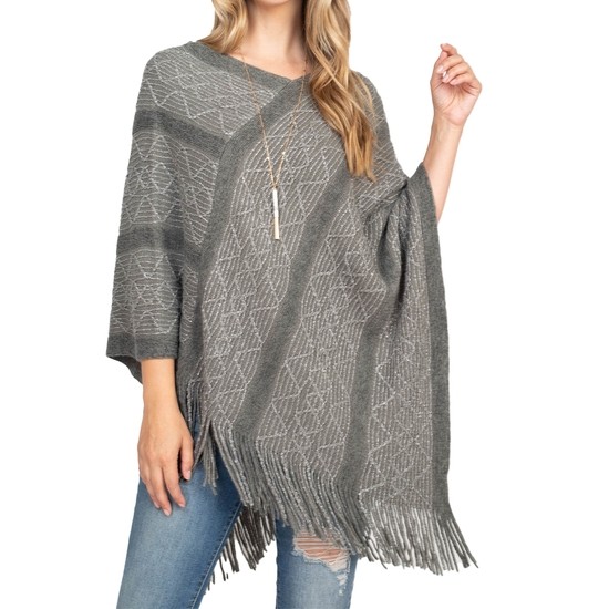 Wave Pattern Stripe Poncho - One Size Gray