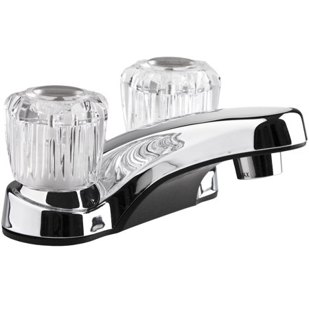 RV Lavatory Faucet W/Crystal Acrylic Knobs - Chrome Polished