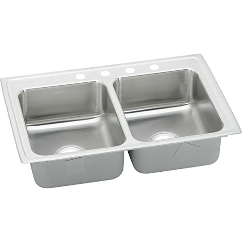 33 X 21 Three Hole Double Bowl Stainless Steel Sink Lustertone