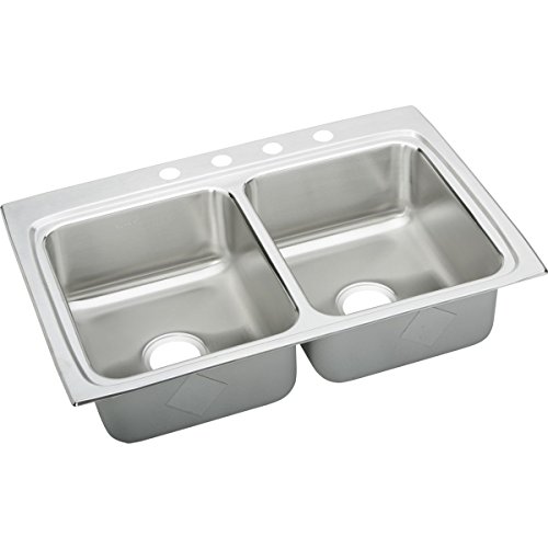33 X 22 Three Hole Double Bowl Stainless Steel Sink Lustertone