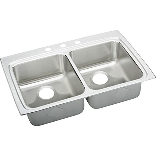 33 X 22 Three Hole Double Bowl ADA Sink Stainless Steel