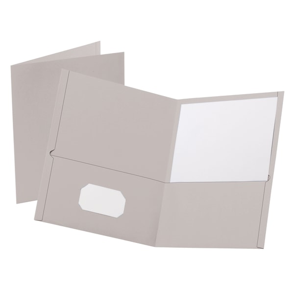 Twin-Pocket Folder, Embossed Leather Grain Paper, Gray, 25/Box