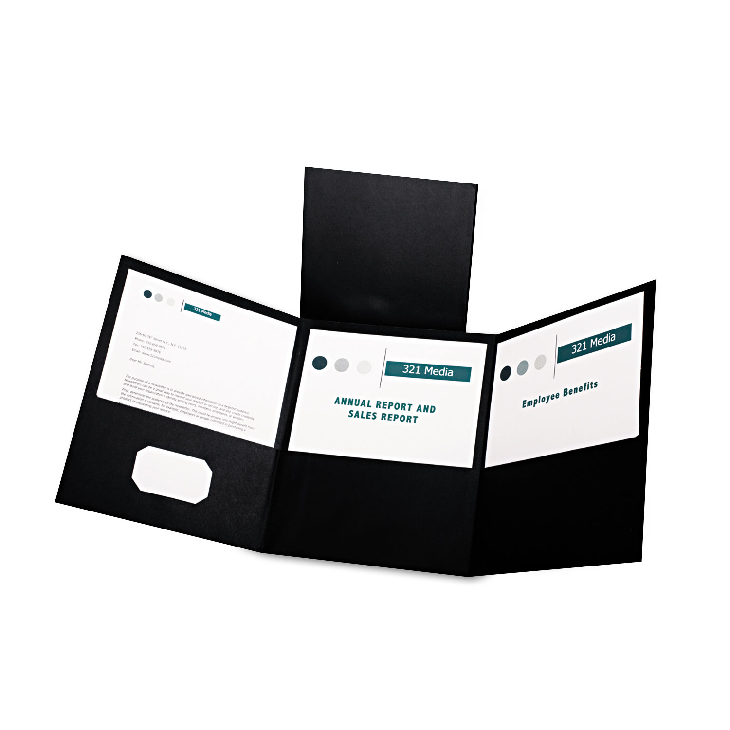 Tri-Fold Folder w/3 Pockets, Holds 150 Letter-Size Sheets, Black