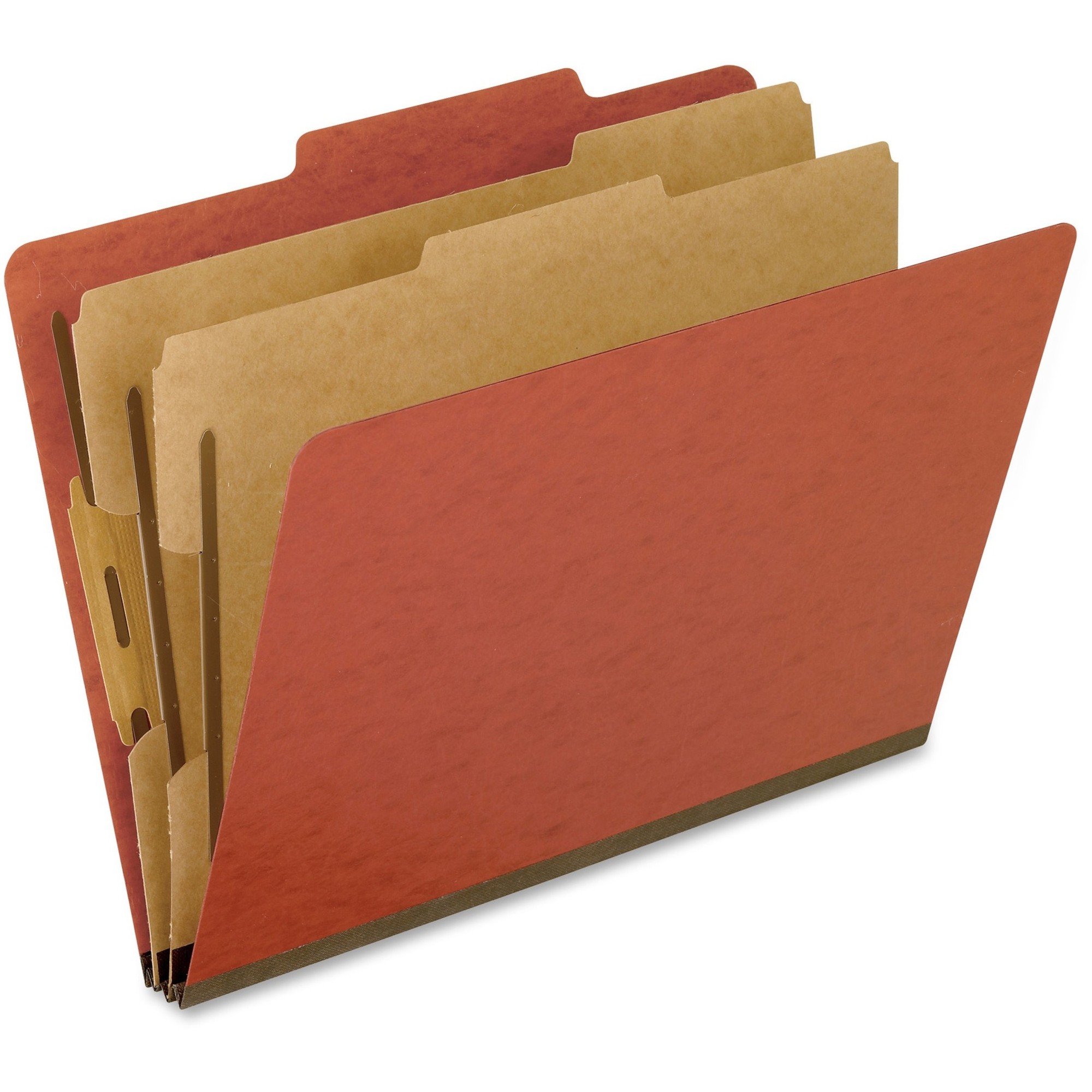 Six-Section Pressboard Folders, Letter, 2/5 Tab, Red, 10/Box