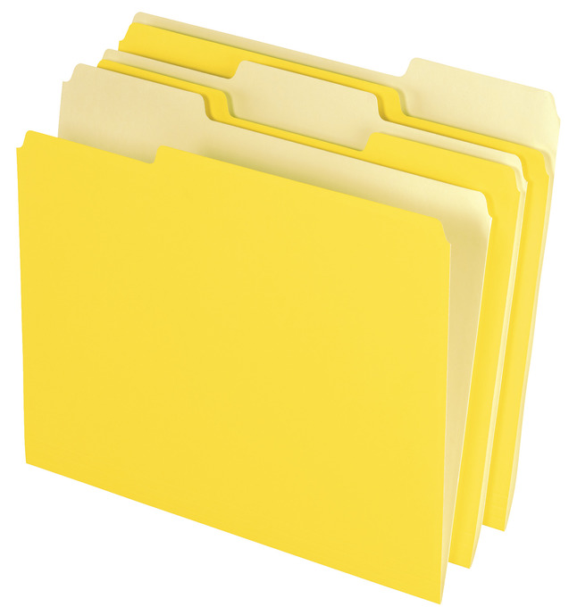 Colored File Folders, 1/3 Cut Top Tab, Letter, Yellow, Light Yellow, 100/Box
