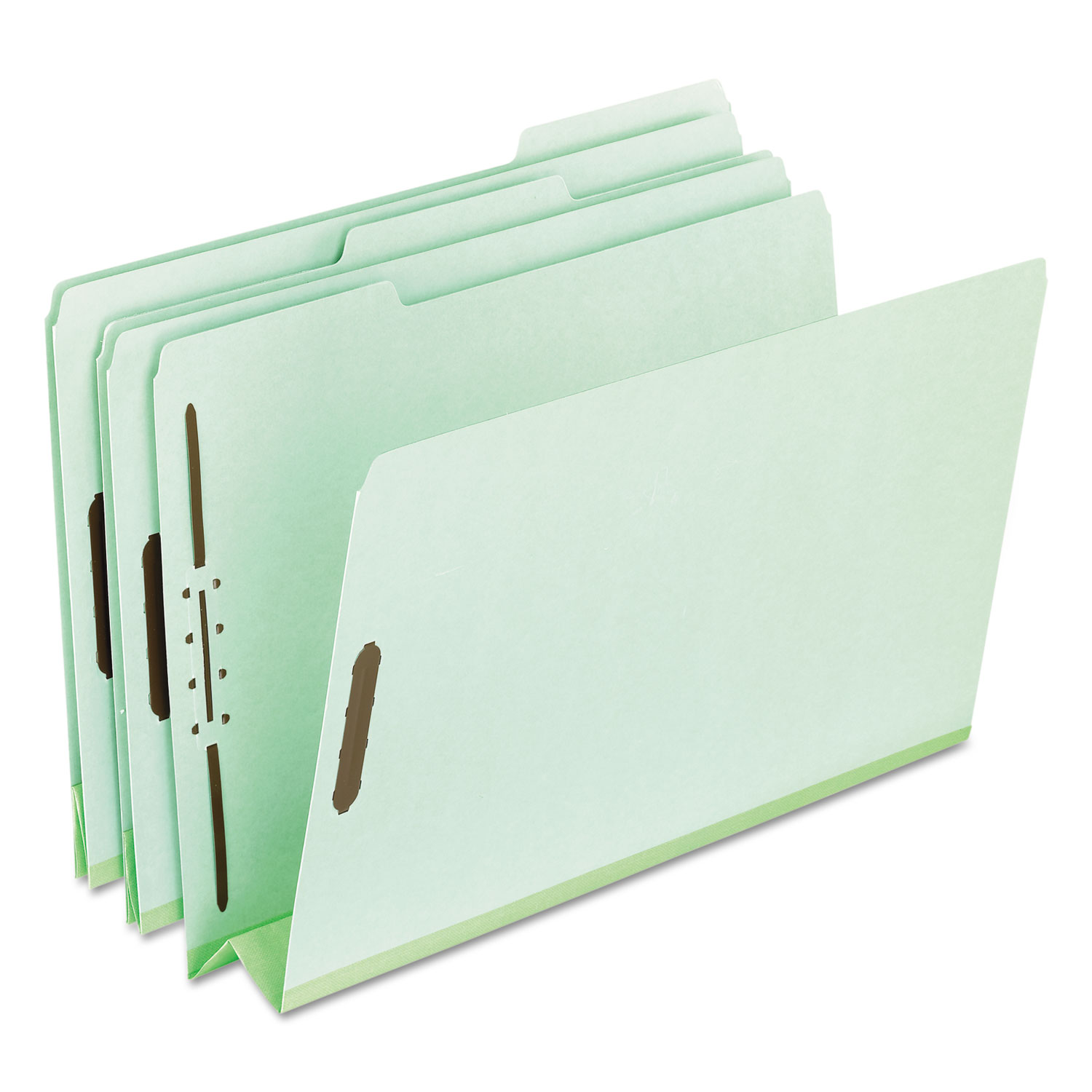 Pressboard Folders, 2 Fasteners, 3" Expansion, 1/3 Tab, Legal, Green, 25/Box