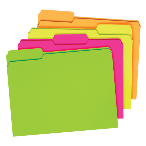 Glow File Folders, 1/3 Cut Top Tab, Letter, Assorted Colors, 24/Box