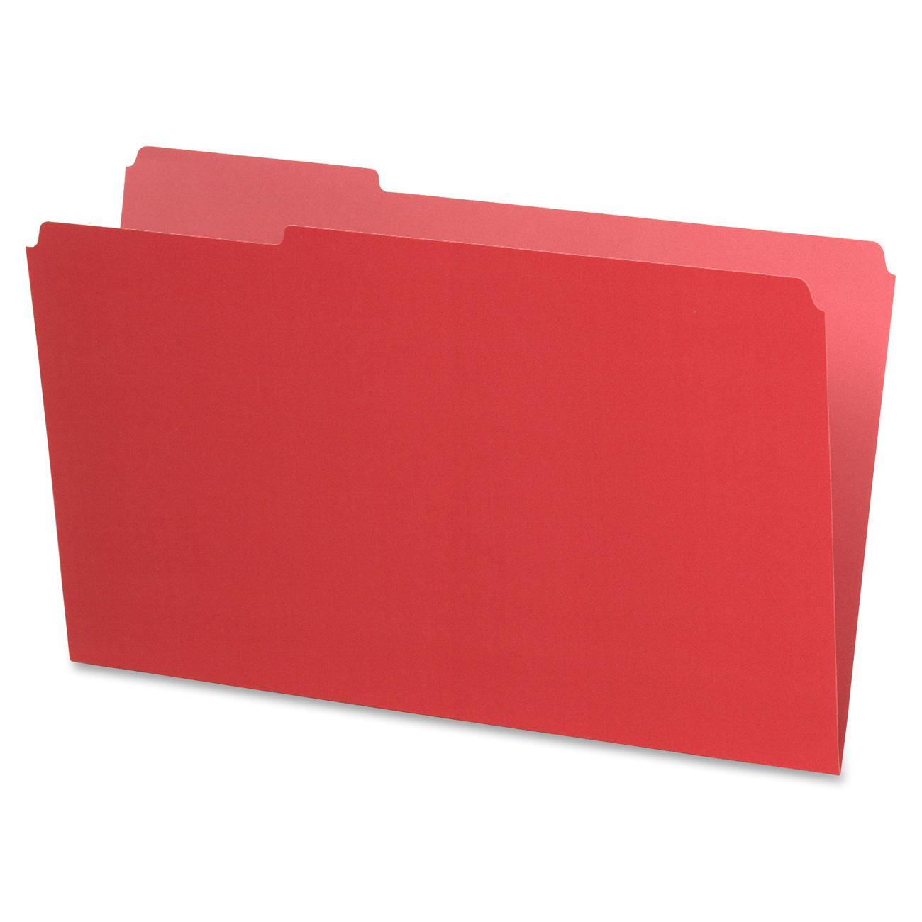 Interior File Folders, 1/3 Cut Top Tab, Legal, Red, 100/Box