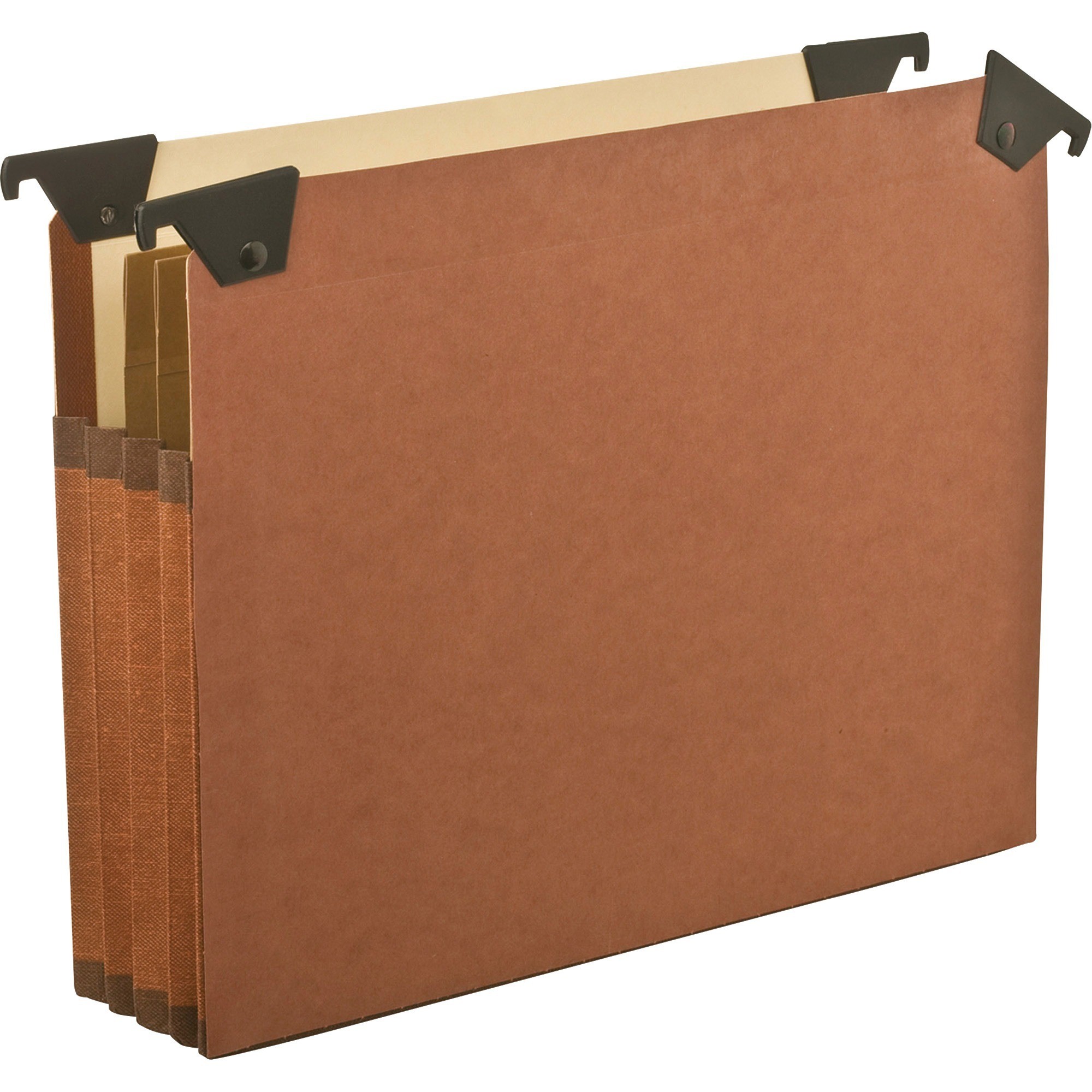 3 1/2" Hanging File Pockets with Swing Hooks, 1/5 Tab, Letter, Brown, 5/Box