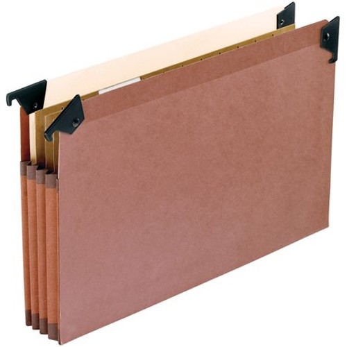 3 1/2" Hanging File Pockets with Swing Hooks, 1/5 Tab, Legal, Brown, 5/Box