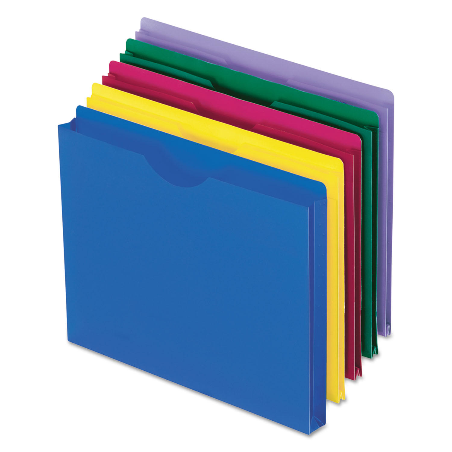 Expanding File Jackets, Letter, Poly, Blue/Green/Purple/Red/Yellow, 10/Pack