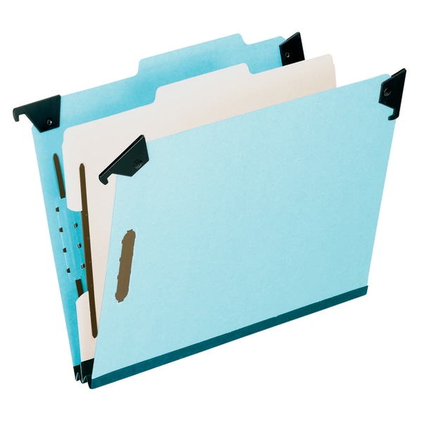 Pressboard Hanging Classi-Folder, 1 Divider/4-Sections, Letter, 2/5 Tab, Blue
