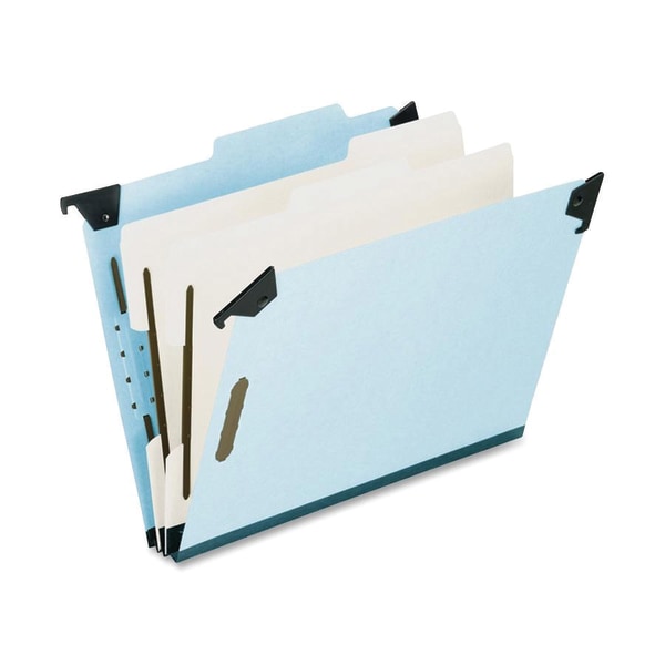 Pressboard Hanging Classi-Folder, 2 Divider/6-Sections, Letter, 2/5 Tab, Blue