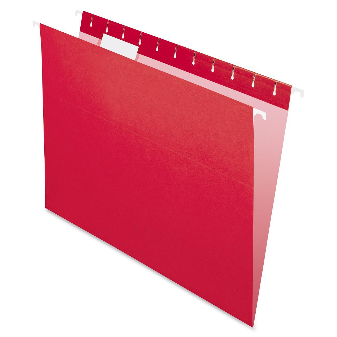 Colored Hanging Folders, 1/5 Tab, Letter, Red, 25/Box