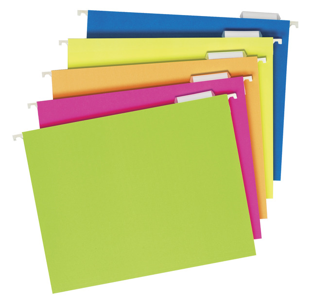 Glow Hanging File Folders, 1/5 Tab, Letter, Glow Assorted, 25/Box
