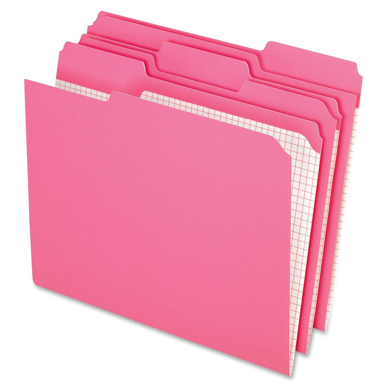 Reinforced Top Tab File Folders, 1/3 Cut, Letter, Pink, 100/Box