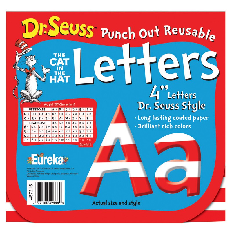 Dr. Seuss Stripes Reusable Punch Out Deco Letters, 4", 217 Pieces