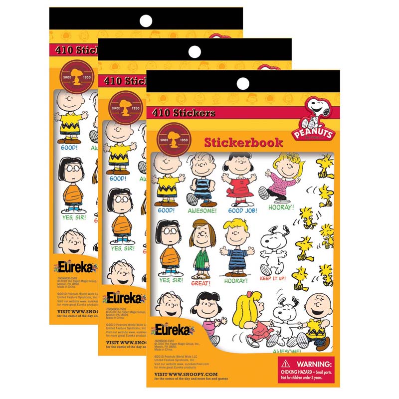 Peanuts Sticker Book, 410 Stickers, Pack of 3