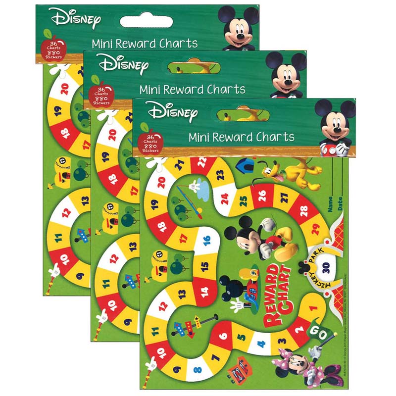 Mickey Mouse Clubhouse Mickey Park Mini Reward Charts with Stickers, 36 Charts Per Pack, 3 Packs