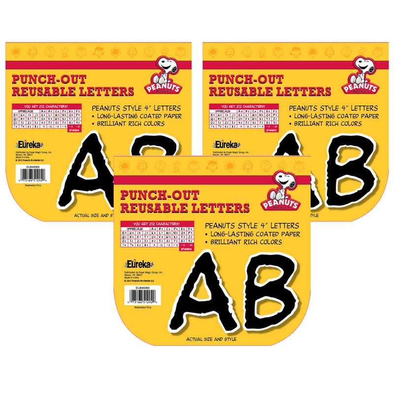 Peanuts Black Deco 4" Letters, 212 Per Pack, 3 Packs