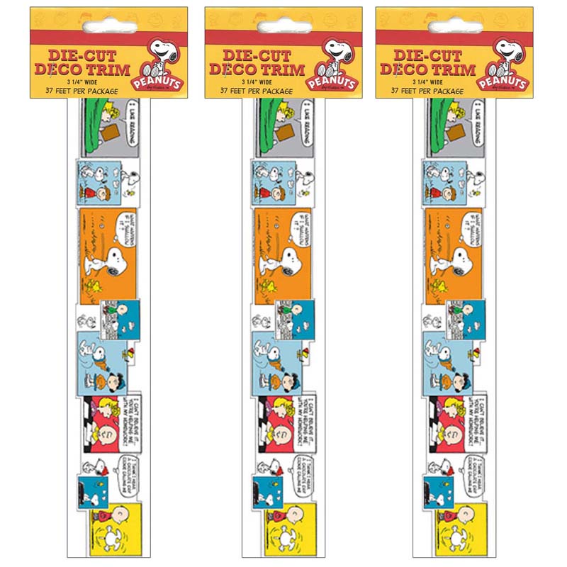 Peanuts Comic Blocks Extra Wide Die Cut Deco Trim, 37 Feet Per Pack, 3 Packs