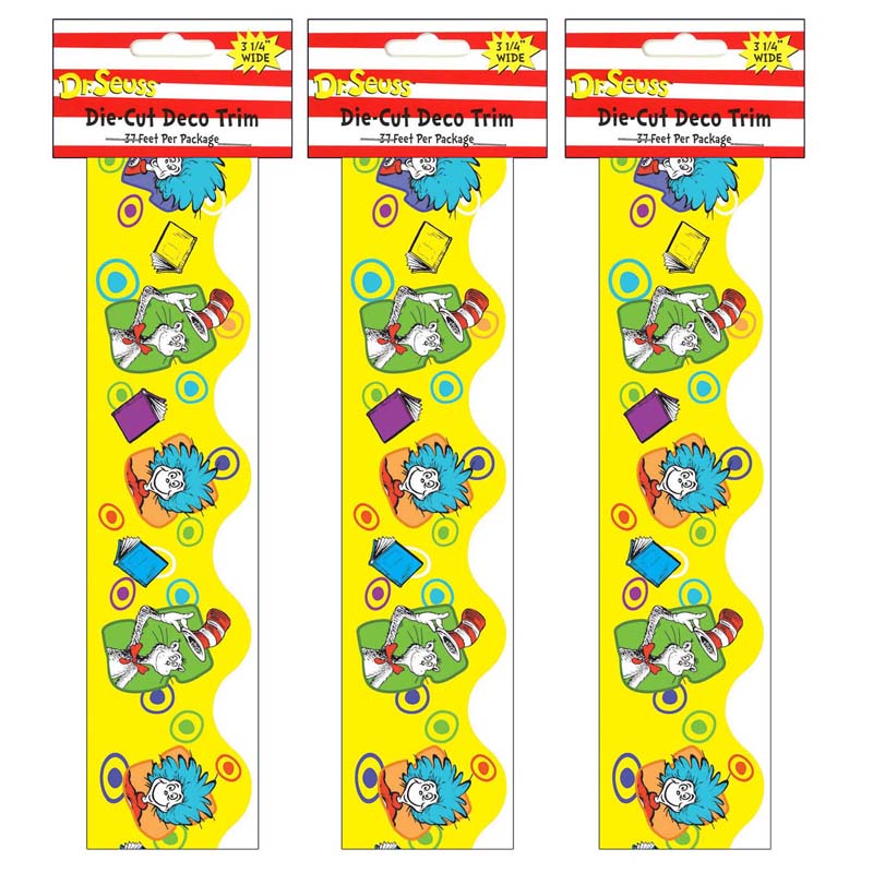 Dr. Seuss Yellow Extra Wide Die Cut Deco Trim, 37 Feet Per Pack, 3 Packs