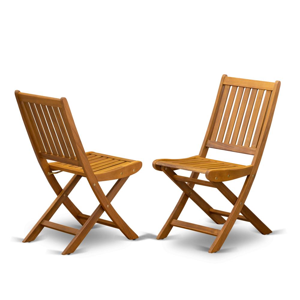 East West Furniture BDKCWNA  Outdoor Dining Chairs Slatted Back  - Natural Oil Finish - Set of 2