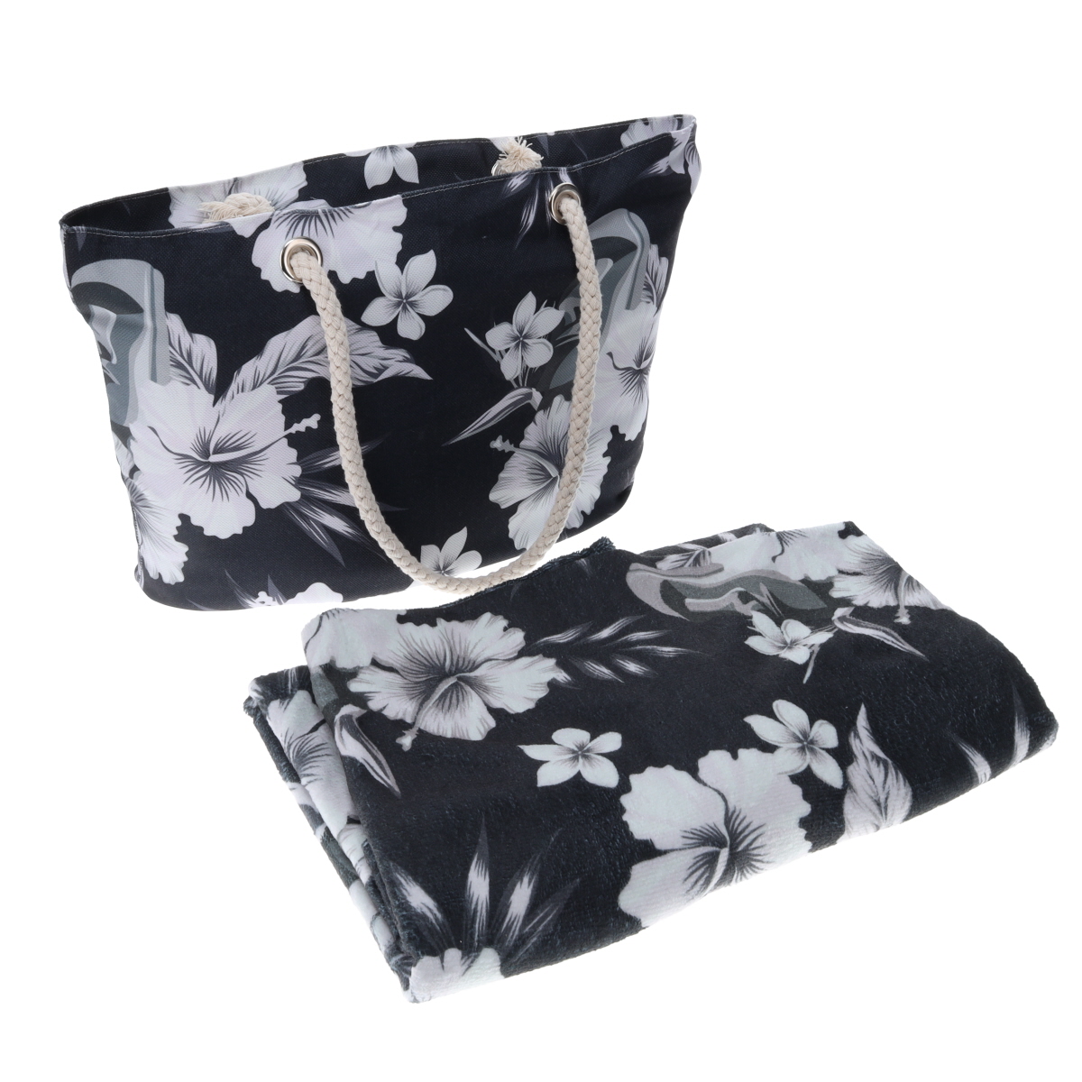 Beach Bag and Towel Set Black