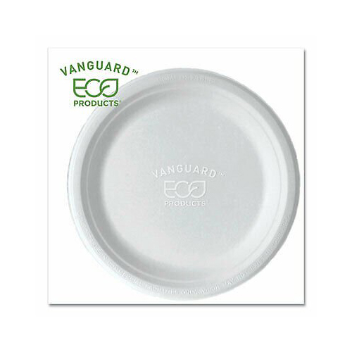 Eco-Products Sugarcane Plates - Breakroom - Disposable - Microwave Safe - White - Sugarcane Fiber Body - 500 / Carton