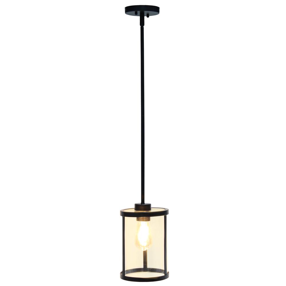 9.25" Modern 1-Light Metal and Clear Hanging Ceiling Pendant, Black