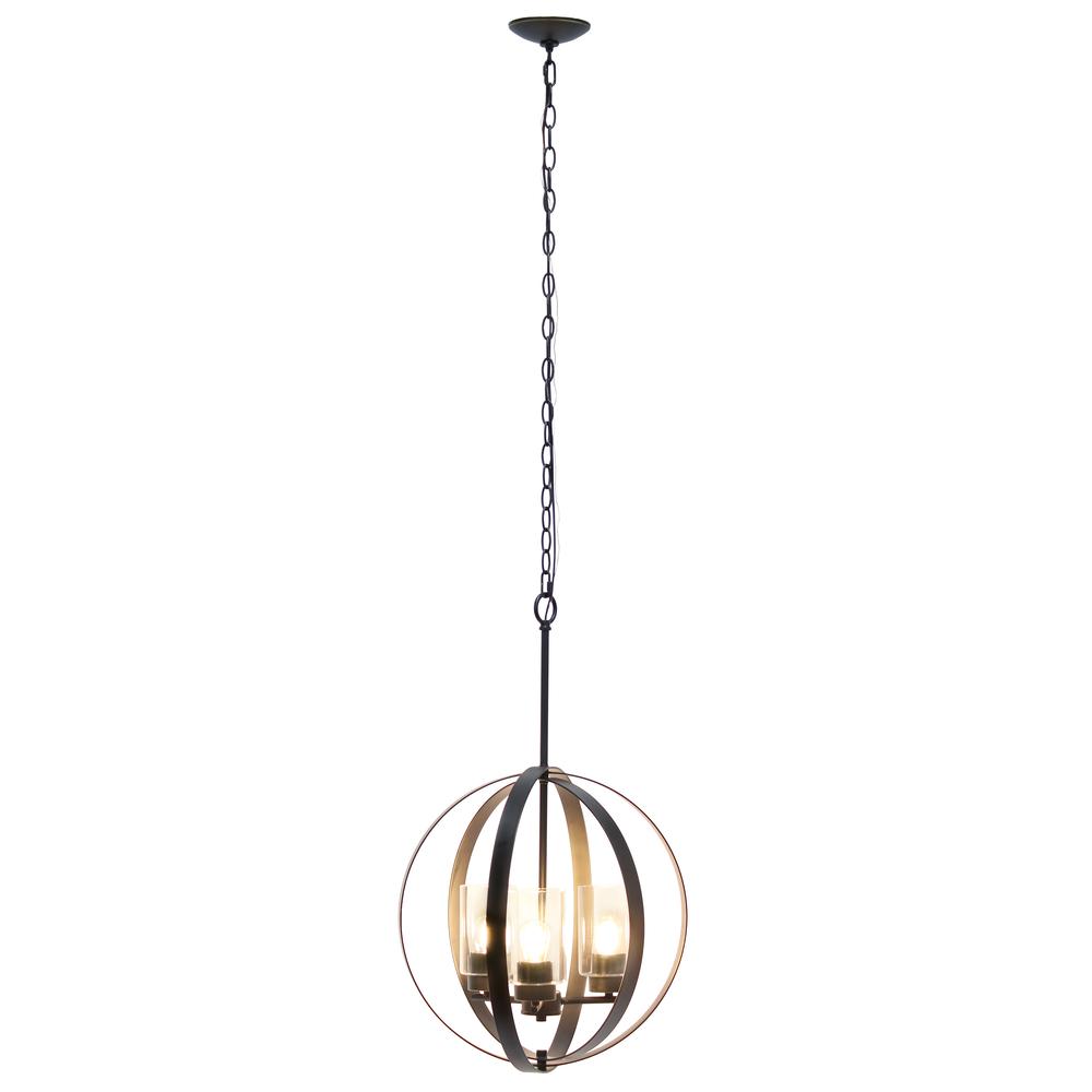 18" 3-Light Metal Clear Glass Hanging Ceiling Pendant, Restoration Bronze