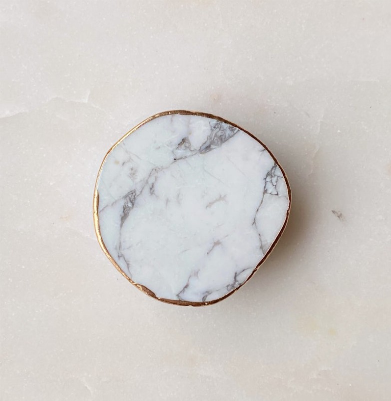 Golden Edge Natural Stone Phone Grip - White Marble