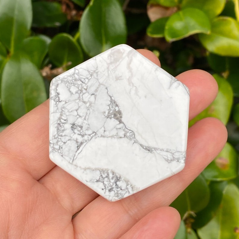Hexagon Natural Stone Phone Grip - White Marble